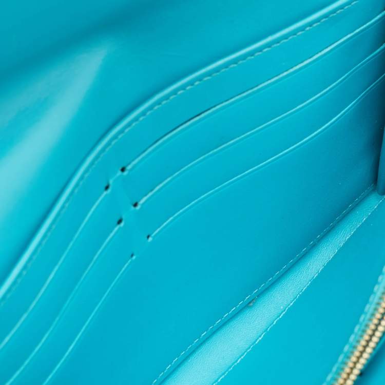 Pre Owned Louis Vuitton Bleu Lagon Monogram Vernis Sarah Wallet