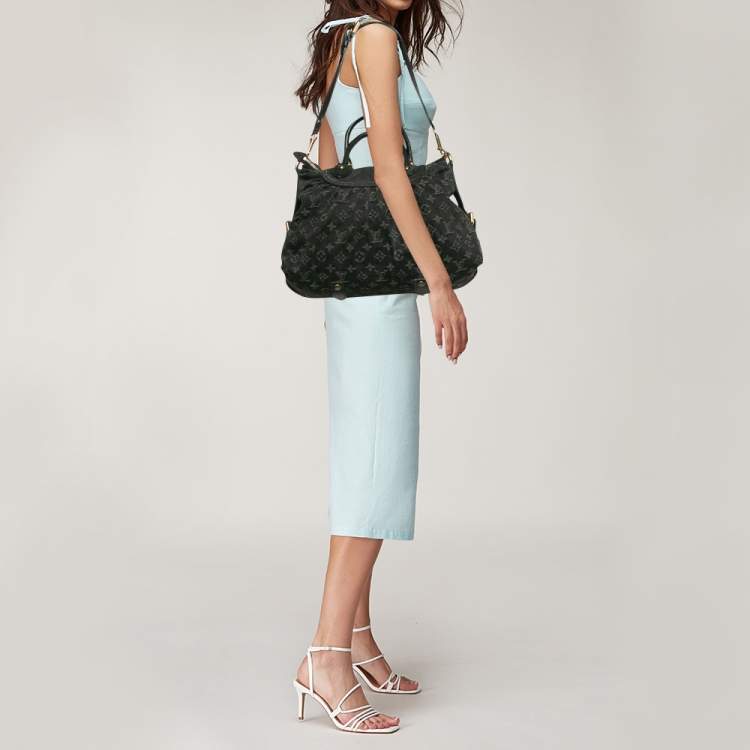 Pre Owned Louis Vuitton Black Monogram Denim Neo Cabby MM Bag
