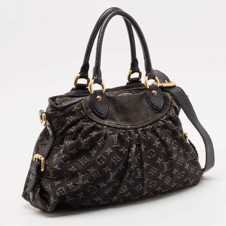 Pre Owned Louis Vuitton Black Monogram Denim Neo Cabby MM Bag