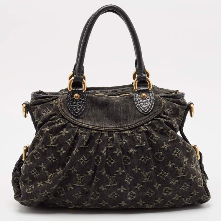 Pre Owned Louis Vuitton Black Monogram Denim Neo Cabby MM Bag