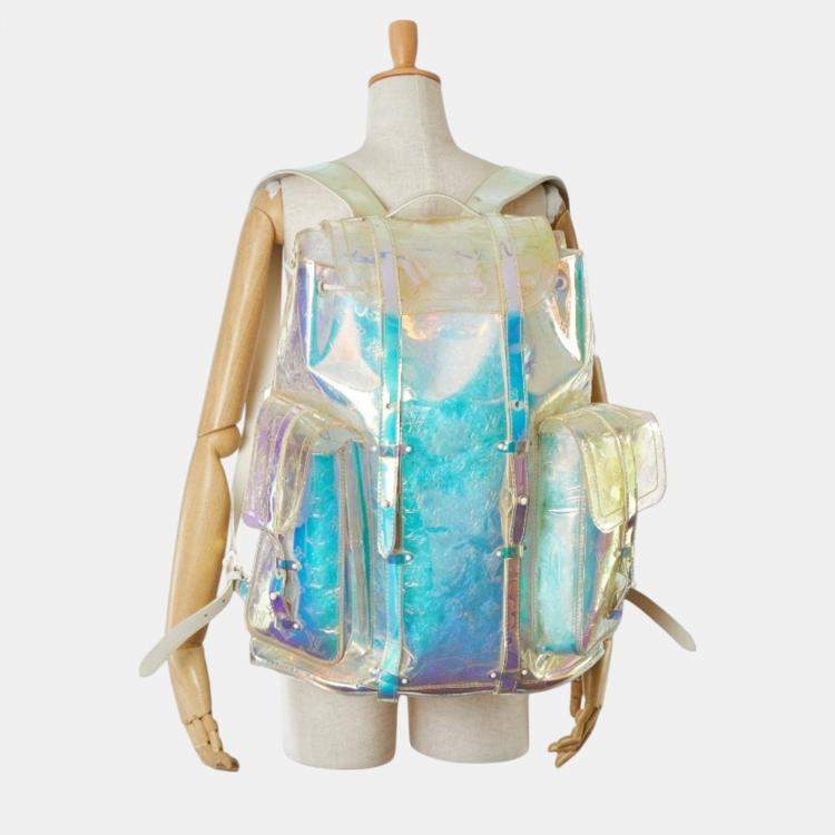 Pre Owned Louis Vuitton Clear Transparent Pvc Leather Monogram Prism Christopher Gm Backpack