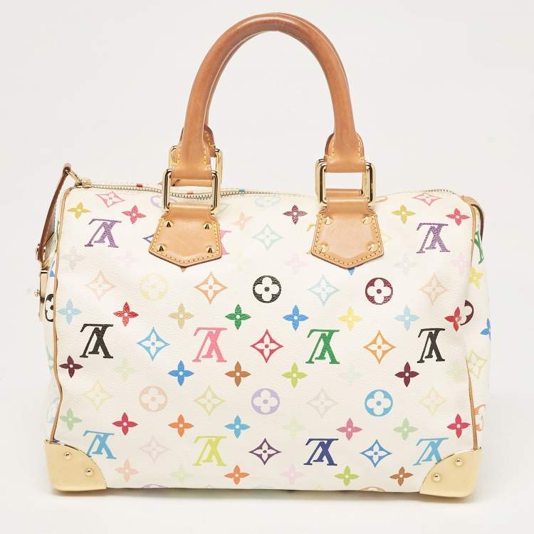 Pre Owned Louis Vuitton White Monogram Multicolore Canvas Speedy 30 Bag