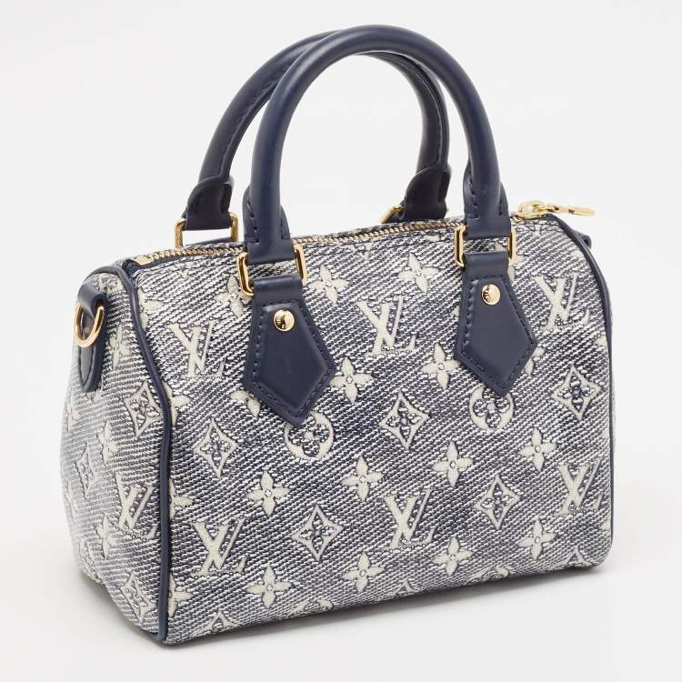 Pre Owned Louis Vuitton Blue Monoglam Speedy Bandouliere 20 Bag