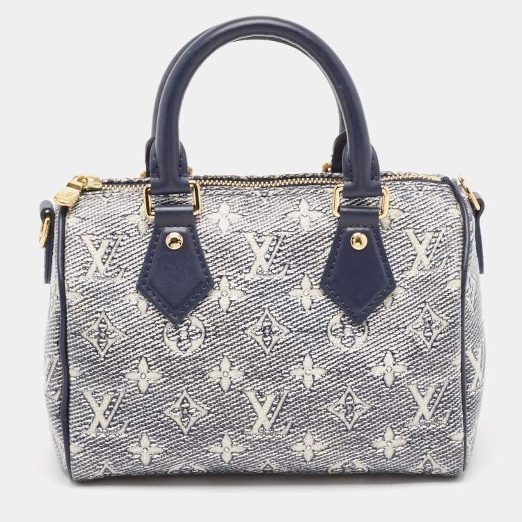 Pre Owned Louis Vuitton Blue Monoglam Speedy Bandouliere 20 Bag