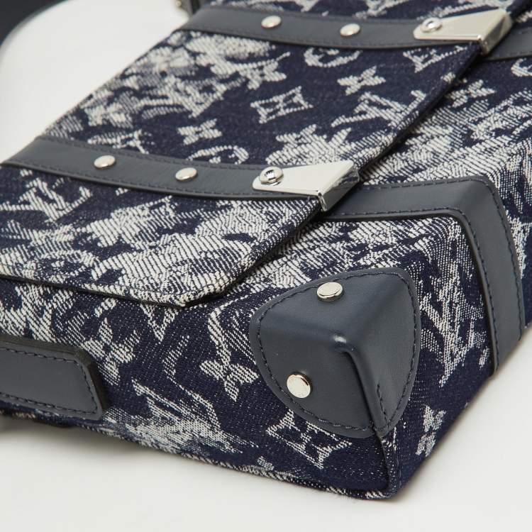 Pre Owned Louis Vuitton Navy Blue Monogram Tapestry Trunks PM Bag