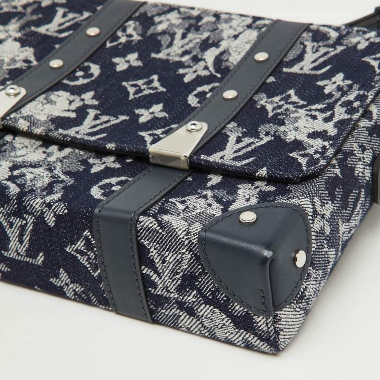 Pre Owned Louis Vuitton Navy Blue Monogram Tapestry Trunks PM Bag