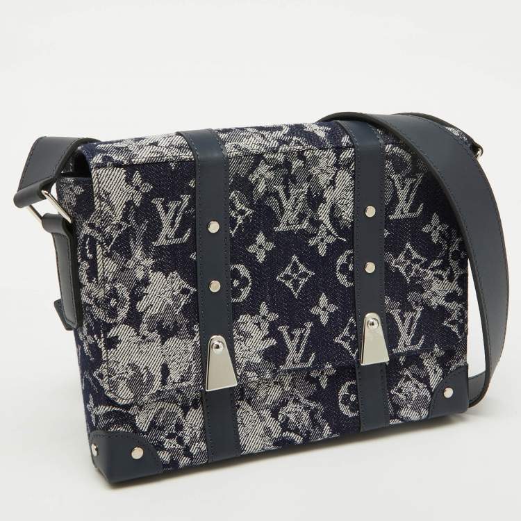 Pre Owned Louis Vuitton Navy Blue Monogram Tapestry Trunks PM Bag