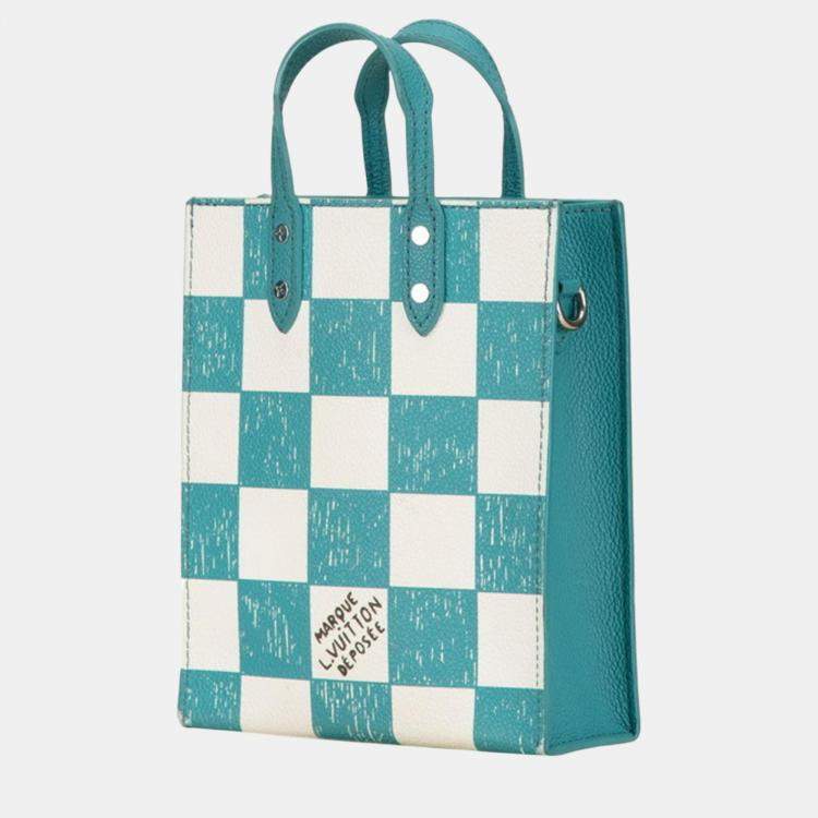 Pre Owned Louis Vuitton Green White Damier Checkerboard Sac Plat XS Shoulder Bag