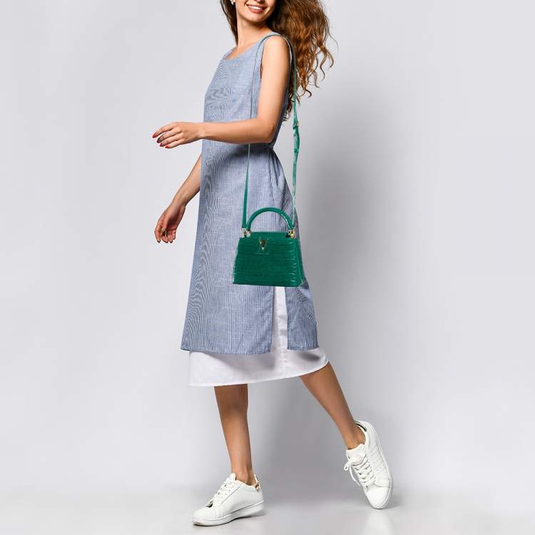 Pre Owned Louis Vuitton Emerald Alligator Mini Capucines Bag