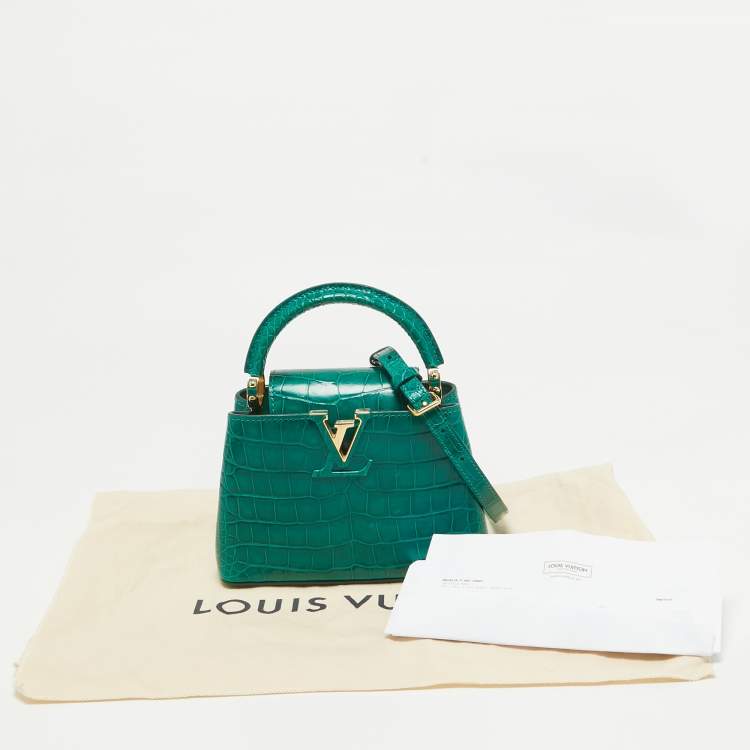 Pre Owned Louis Vuitton Emerald Alligator Mini Capucines Bag
