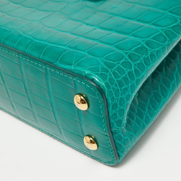 Pre Owned Louis Vuitton Emerald Alligator Mini Capucines Bag