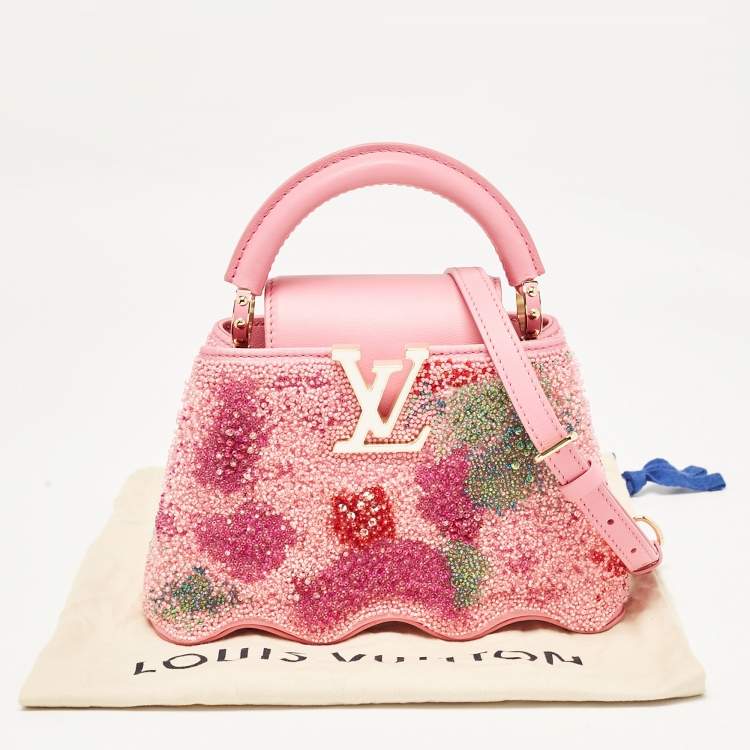 Pre Owned Louis Vuitton Rose Embroidered Satin Capucines Capushell Mini Bag