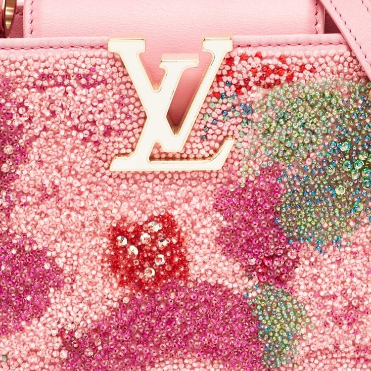 Pre Owned Louis Vuitton Rose Embroidered Satin Capucines Capushell Mini Bag