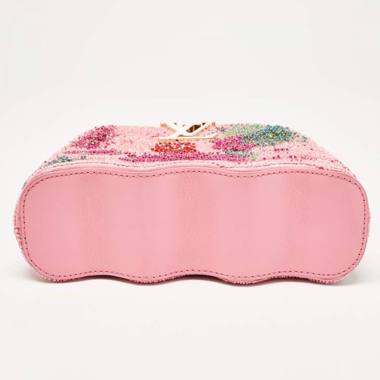 Pre Owned Louis Vuitton Rose Embroidered Satin Capucines Capushell Mini Bag