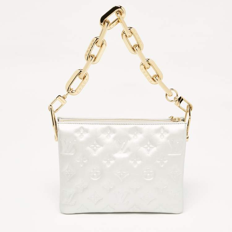 Pre Owned Louis Vuitton Silver Monogram Embossed Puffy Leather Coussin BB Bag