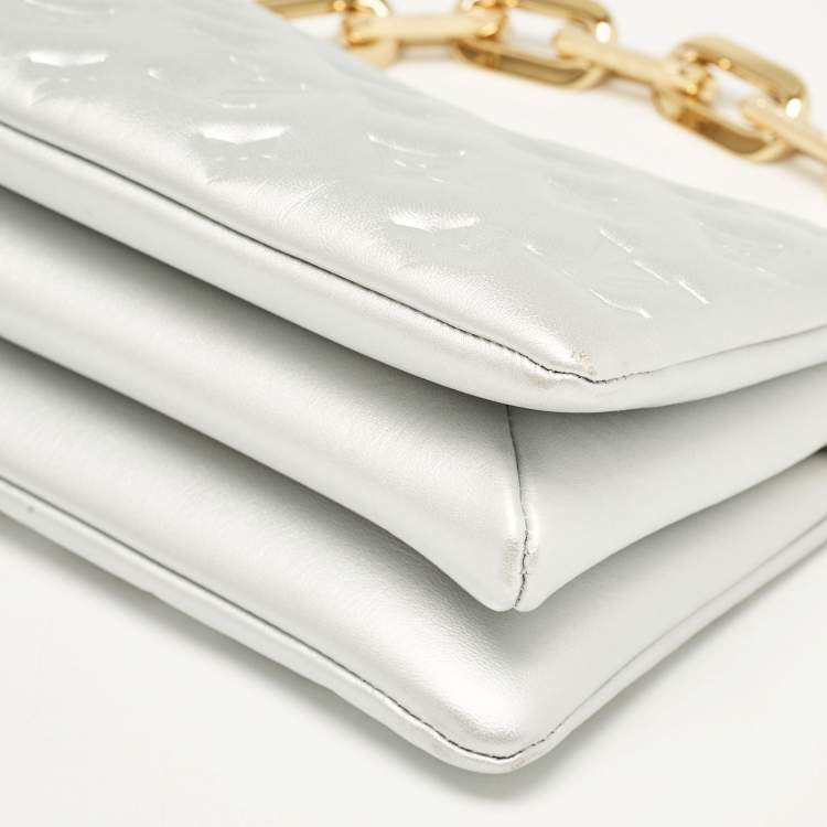 Pre Owned Louis Vuitton Silver Monogram Embossed Puffy Leather Coussin BB Bag