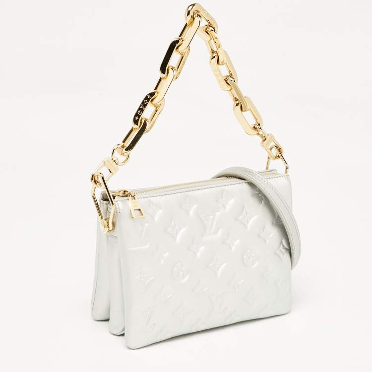 Pre Owned Louis Vuitton Silver Monogram Embossed Puffy Leather Coussin BB Bag