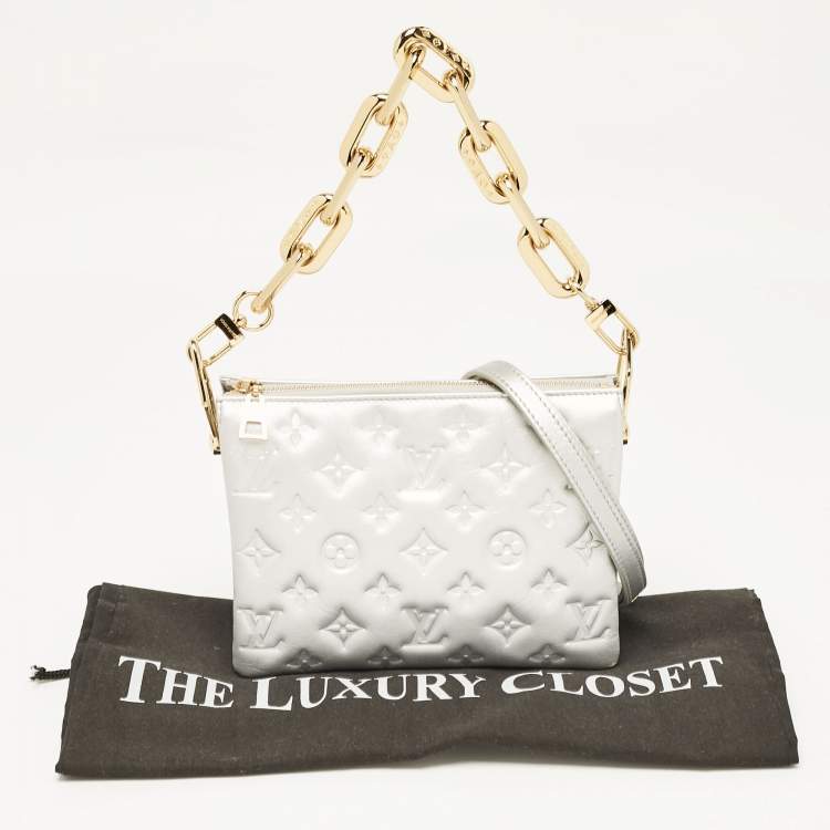 Pre Owned Louis Vuitton Silver Monogram Embossed Puffy Leather Coussin BB Bag
