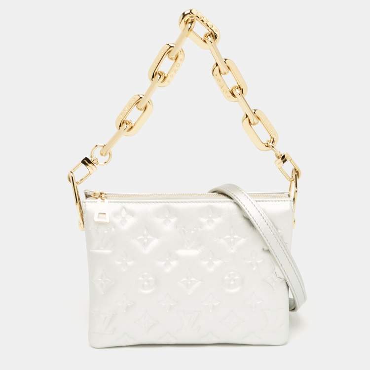 Pre Owned Louis Vuitton Silver Monogram Embossed Puffy Leather Coussin BB Bag