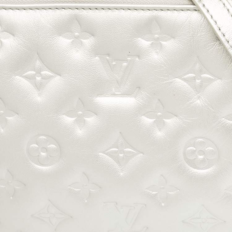 Pre Owned Louis Vuitton Silver Monogram Embossed Puffy Leather Coussin BB Bag