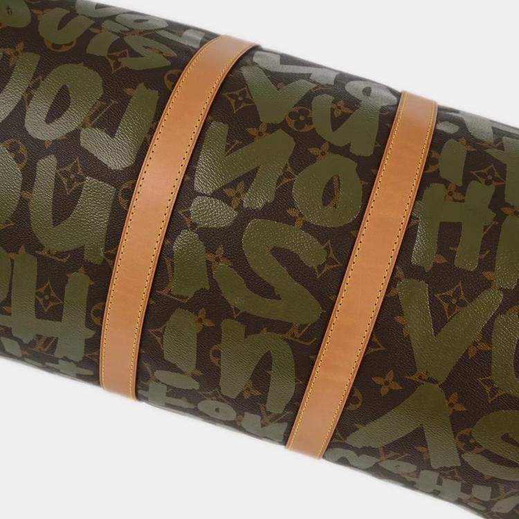 Pre Owned Louis Vuitton Khaki Monogram Graffiti Keepall 50 Duffle  Bag