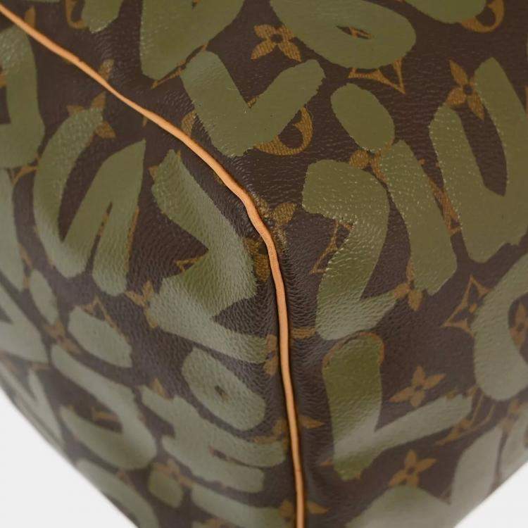 Pre Owned Louis Vuitton Khaki Monogram Graffiti Keepall 50 Duffle  Bag