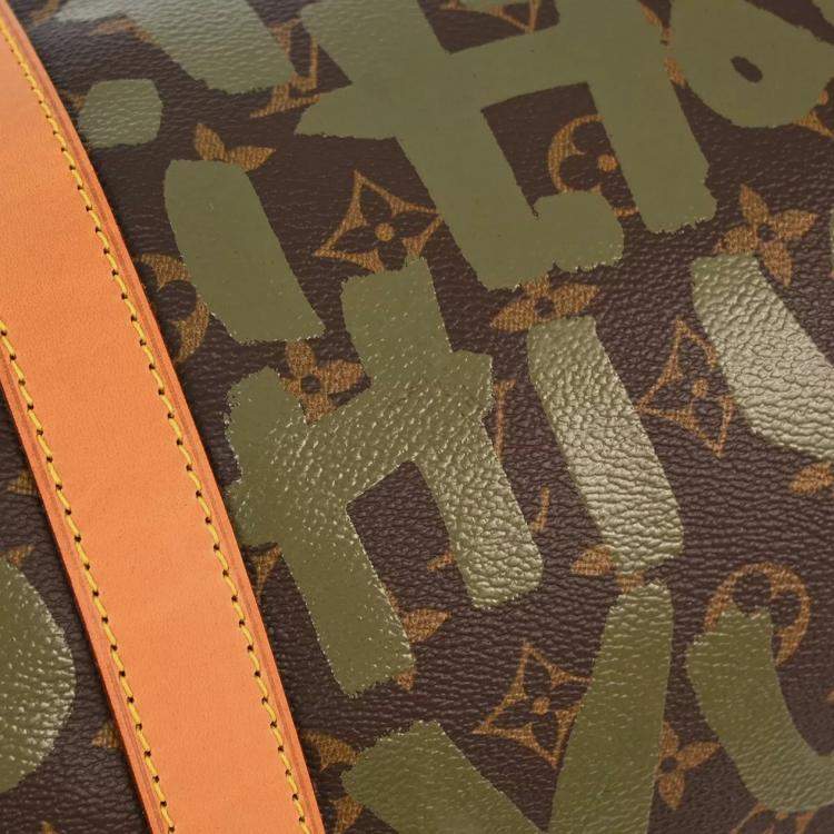 Pre Owned Louis Vuitton Khaki Monogram Graffiti Keepall 50 Duffle  Bag