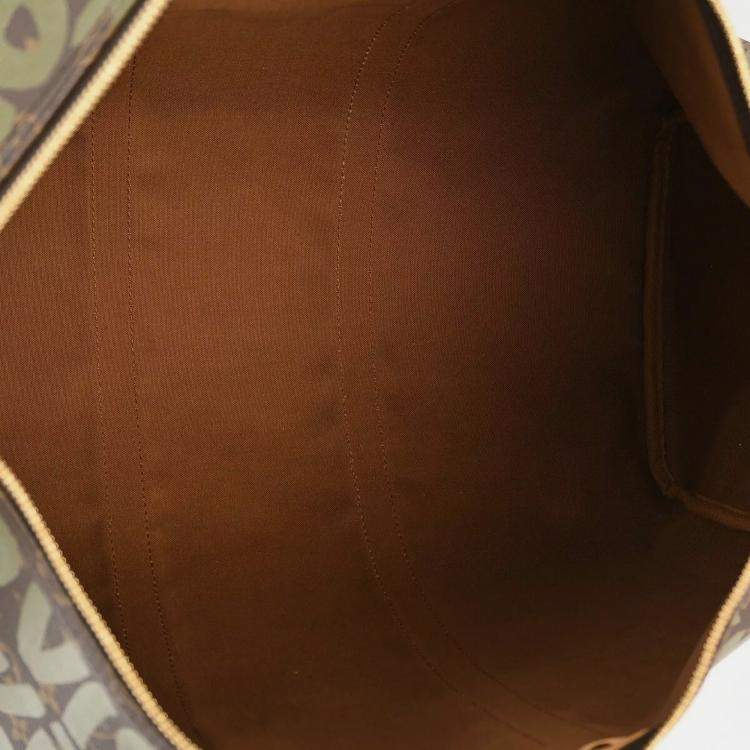 Pre Owned Louis Vuitton Khaki Monogram Graffiti Keepall 50 Duffle  Bag