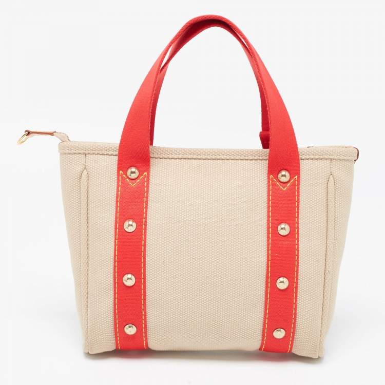 Pre Owned Louis Vuitton Beige/Red Canvas Antigua Cabas PM Bag