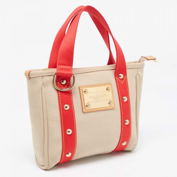 Pre Owned Louis Vuitton Beige/Red Canvas Antigua Cabas PM Bag