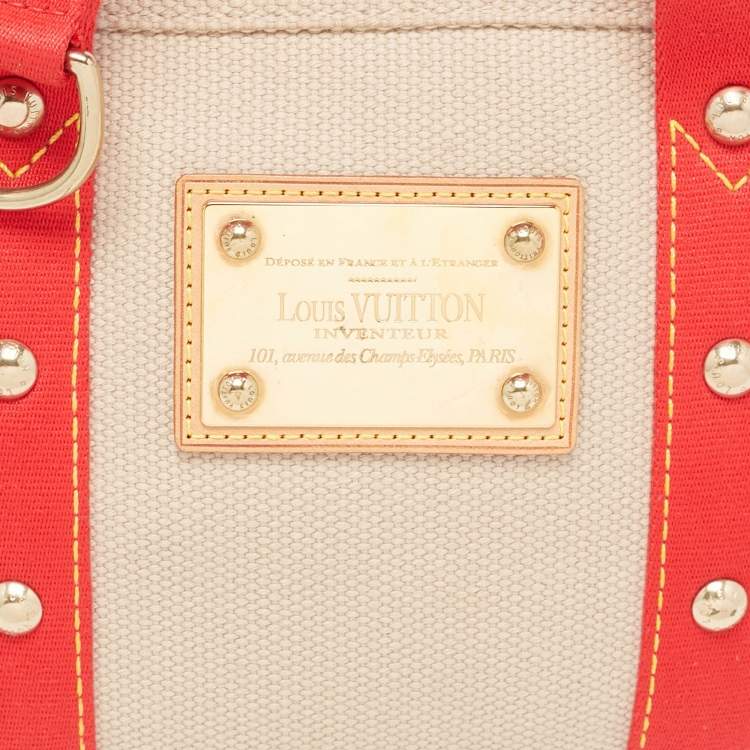 Pre Owned Louis Vuitton Beige/Red Canvas Antigua Cabas PM Bag