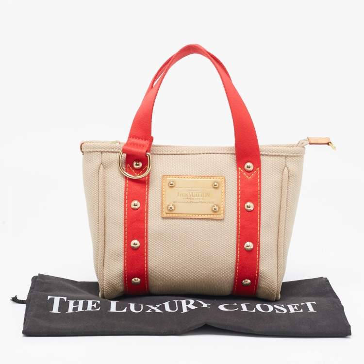 Pre Owned Louis Vuitton Beige/Red Canvas Antigua Cabas PM Bag