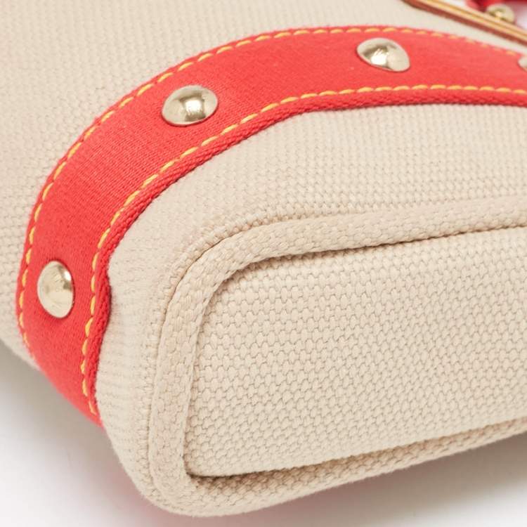 Pre Owned Louis Vuitton Beige/Red Canvas Antigua Cabas PM Bag
