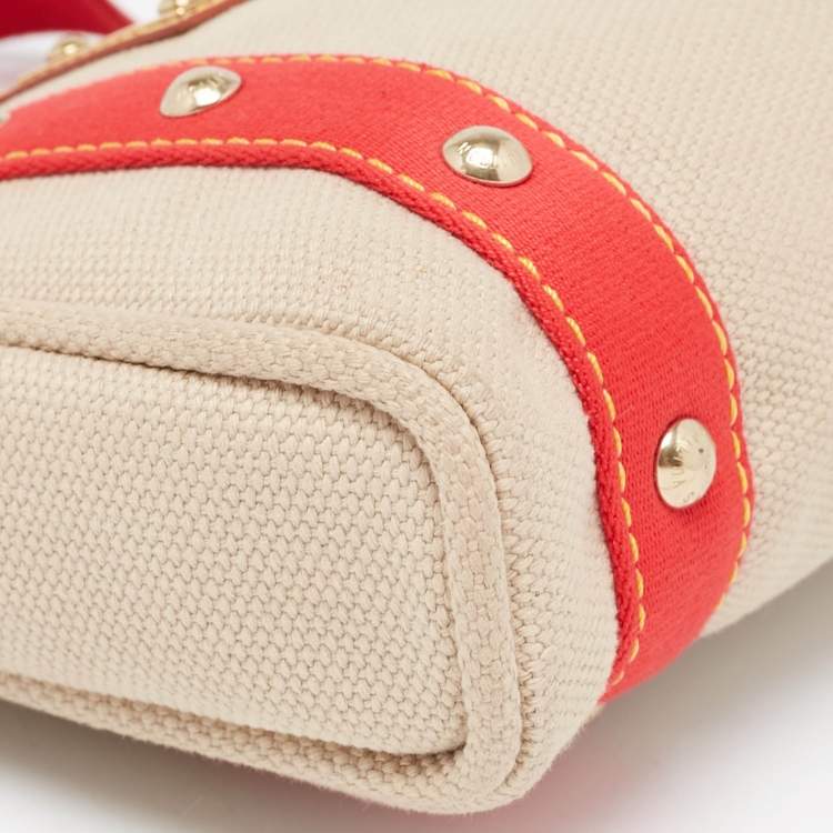 Pre Owned Louis Vuitton Beige/Red Canvas Antigua Cabas PM Bag