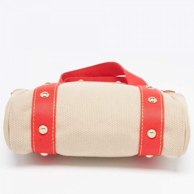 Pre Owned Louis Vuitton Beige/Red Canvas Antigua Cabas PM Bag