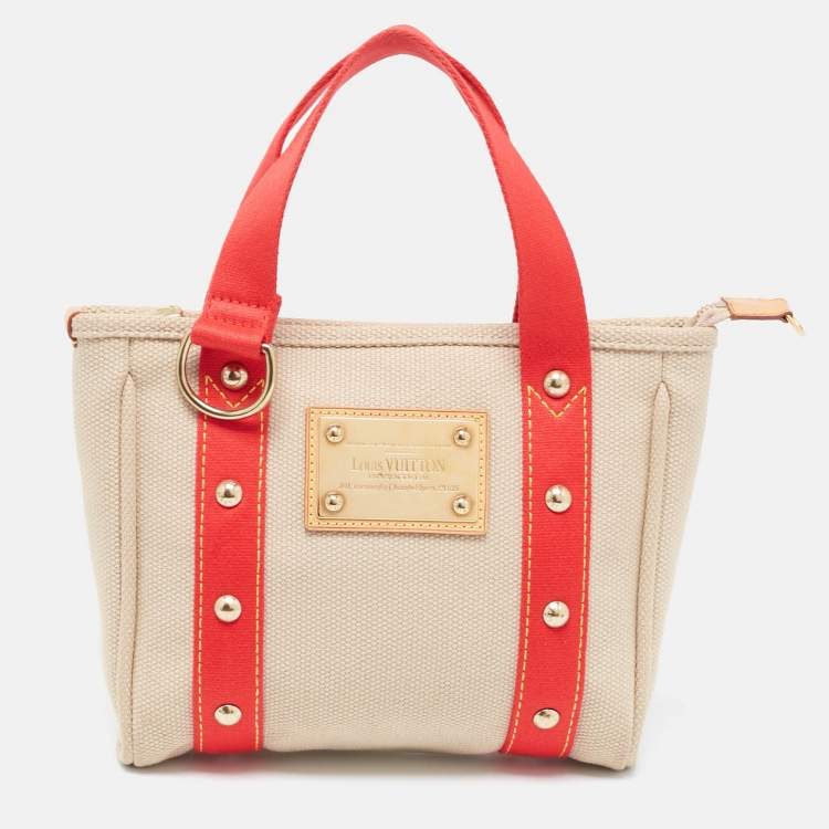 Pre Owned Louis Vuitton Beige/Red Canvas Antigua Cabas PM Bag