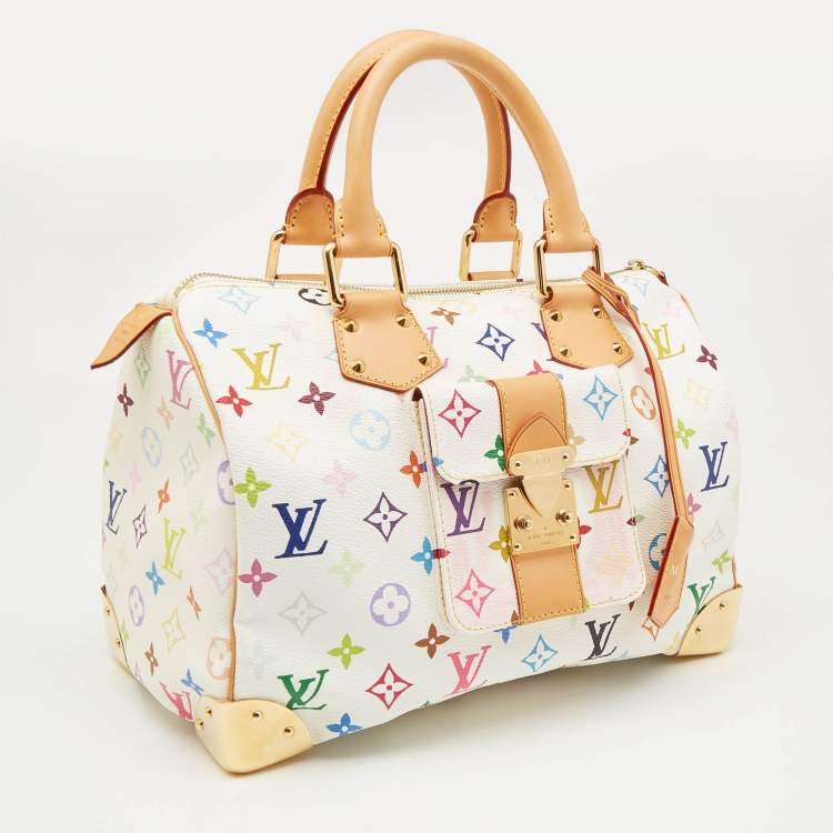 Pre Owned Louis Vuitton White Monogram Multicolore Canvas Speedy 30 Bag