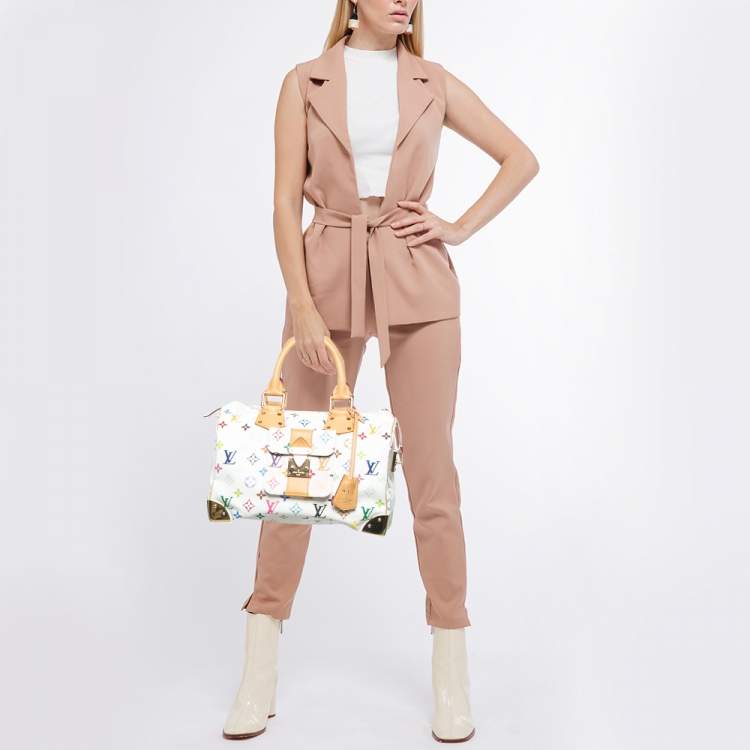 Pre Owned Louis Vuitton White Monogram Multicolore Canvas Speedy 30 Bag