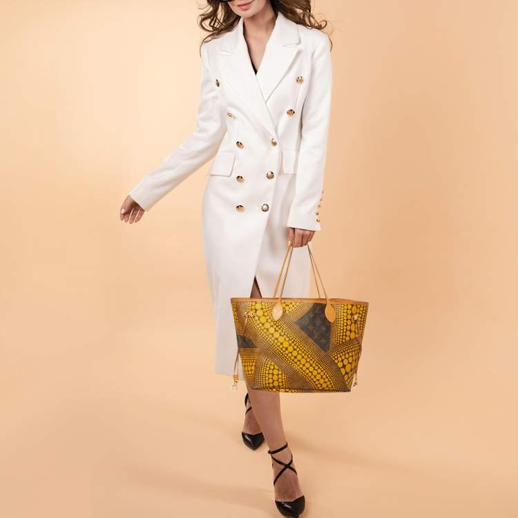 Pre Owned Louis Vuitton Yellow Monogram Waves Limited Edition Yayoi Kusama Neverfull MM Bag