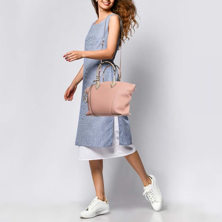 Pre Owned Louis Vuitton Pink/Beige Leather and Python Soft Lockit PM Bag