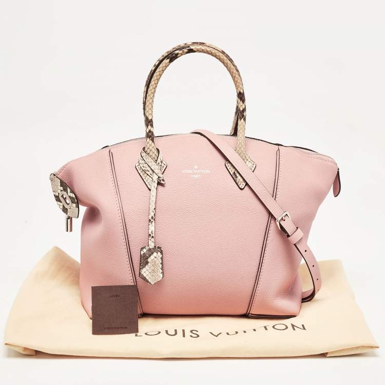Pre Owned Louis Vuitton Pink/Beige Leather and Python Soft Lockit PM Bag