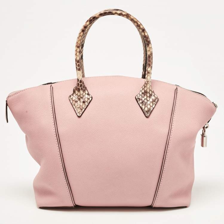 Pre Owned Louis Vuitton Pink/Beige Leather and Python Soft Lockit PM Bag