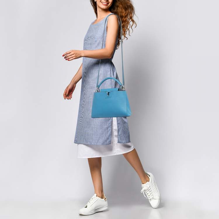 Pre Owned Louis Vuitton Light Blue Taurillon Leather Capucines BB Bag