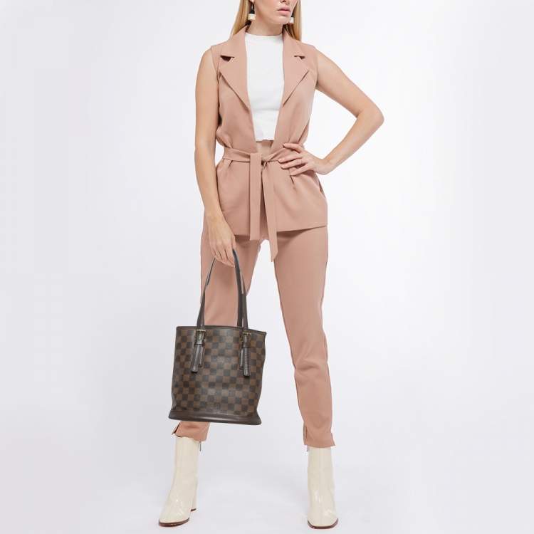 Pre Owned Louis Vuitton Damier Ebene Canvas Marais Bucket Bag