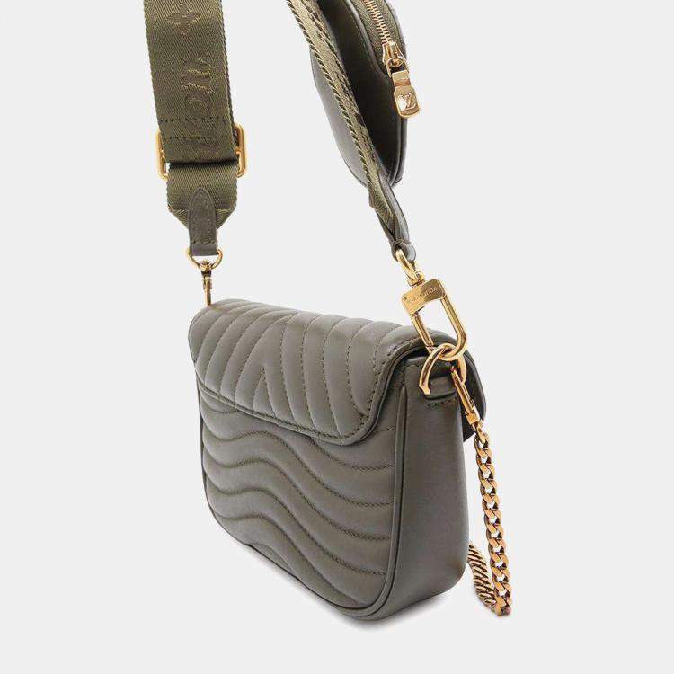 Pre Owned Louis Vuitton Green Khaki Leather Multi Pochette New Wave Bag