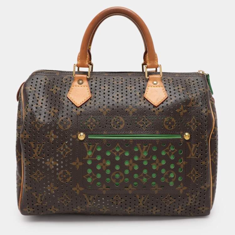 Pre Owned Louis Vuitton Green Monogram Perforated Canvas Limited Edition Speedy 30 Bag