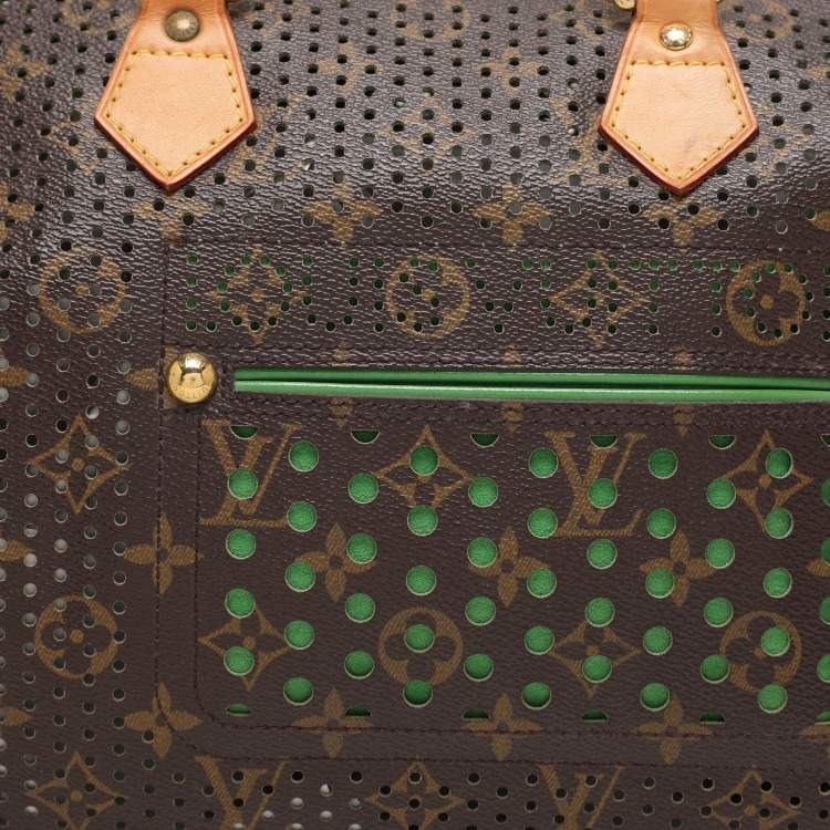 Pre Owned Louis Vuitton Green Monogram Perforated Canvas Limited Edition Speedy 30 Bag