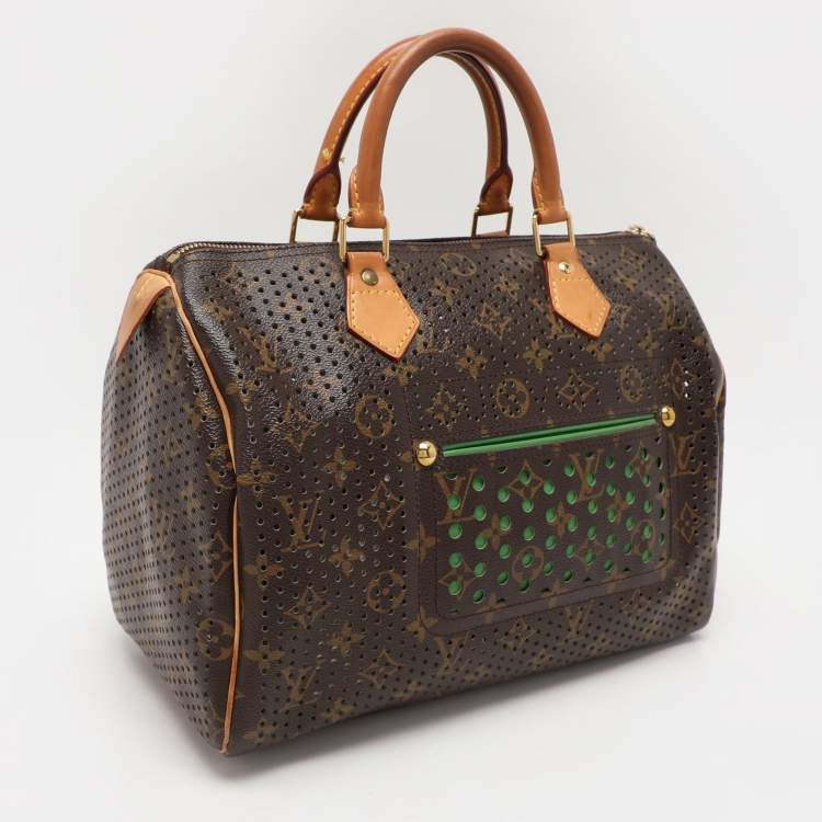 Pre Owned Louis Vuitton Green Monogram Perforated Canvas Limited Edition Speedy 30 Bag
