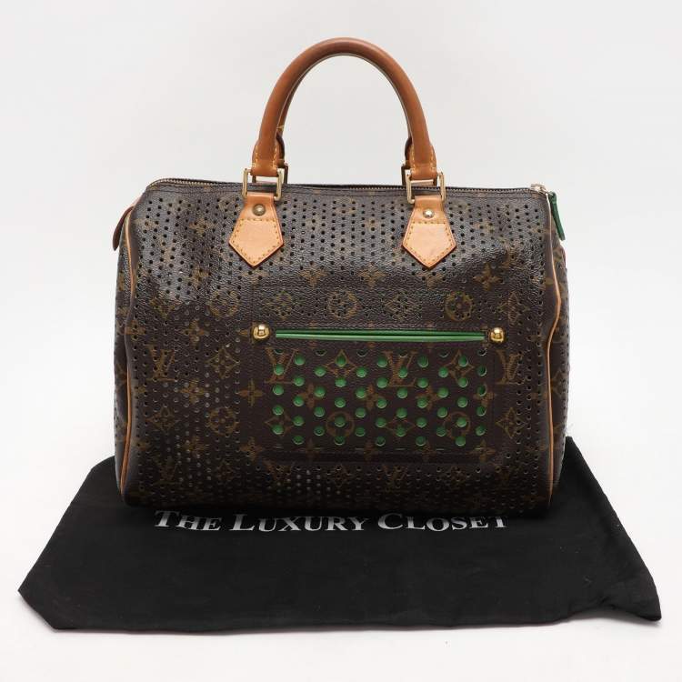 Pre Owned Louis Vuitton Green Monogram Perforated Canvas Limited Edition Speedy 30 Bag