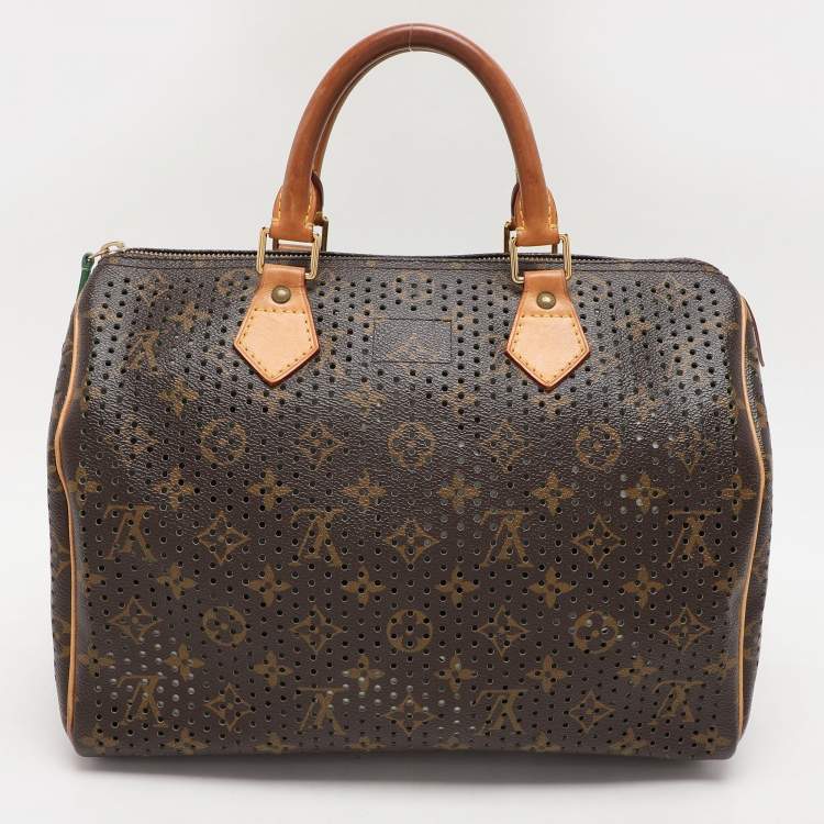Pre Owned Louis Vuitton Green Monogram Perforated Canvas Limited Edition Speedy 30 Bag